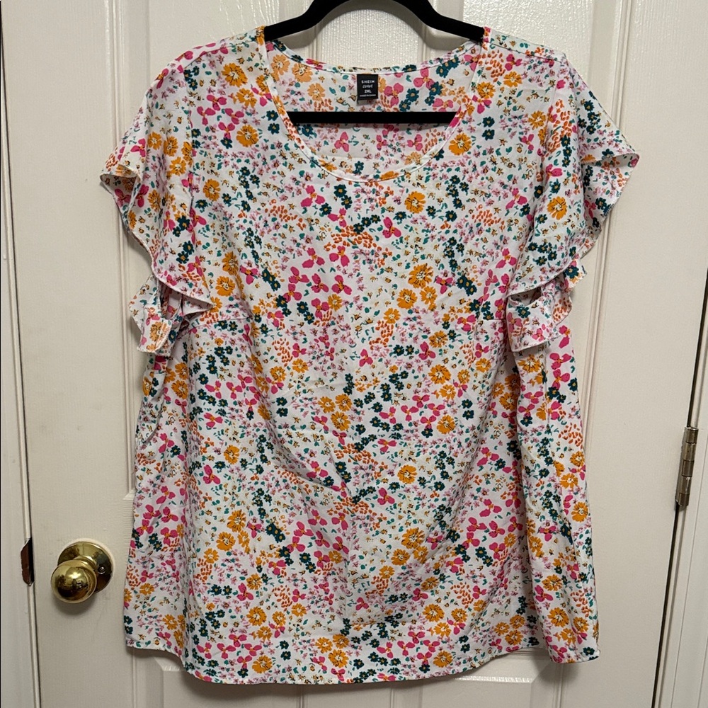 SHEIN Multicolor Floral Ruffle Blouse